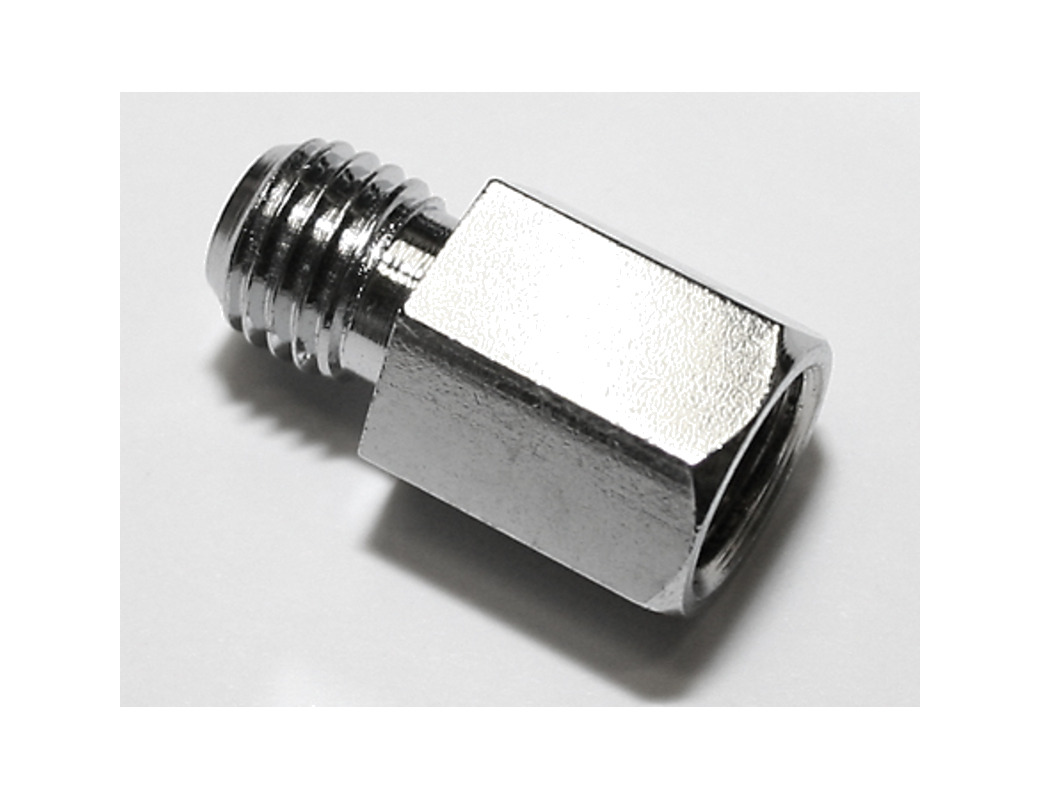 adaptador de retrovisor con orificio rosca derecha sobre tornillo cromado m10