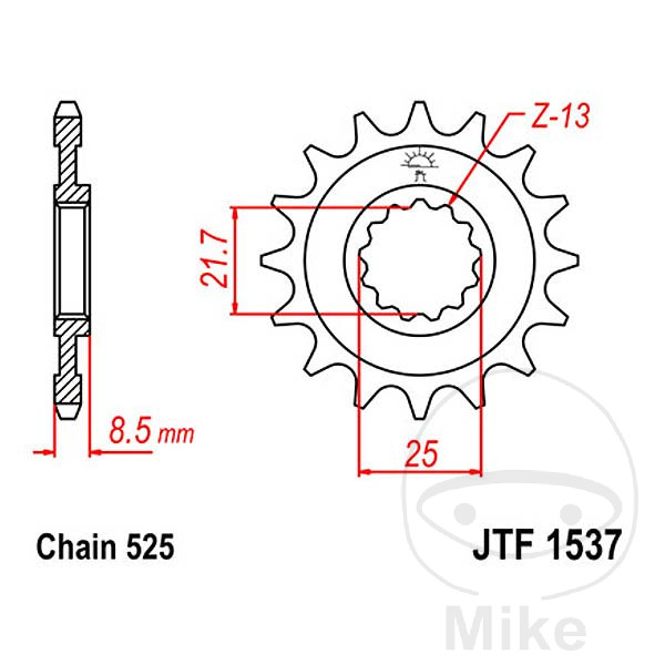 JT SPROCKETS Getriebe Kettenrad 17T 525 ALTN: 7260361 - Afbeelding 1 van 1