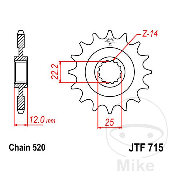 JT SPROCKETS Fine gear transmission pinion 12T 520 Ø22/25 - Picture 1 of 1
