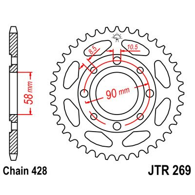 JT SPROCKETS Koło łańcuchowe Stalowa skrzynia biegów 45 zębów 269 - Zdjęcie 1 z 1