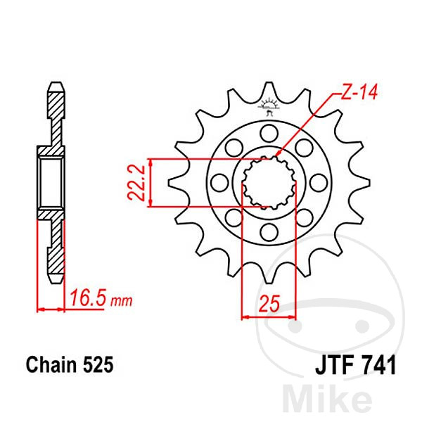 piñón transmisión engranaje fino racing 14t 525 ø22/25