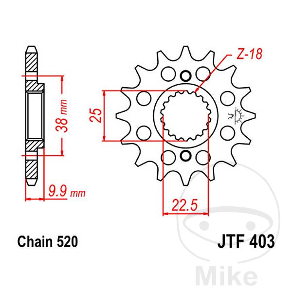 piñón transmisión racing engranaje fino 13t p-520 ø22.5/25mm