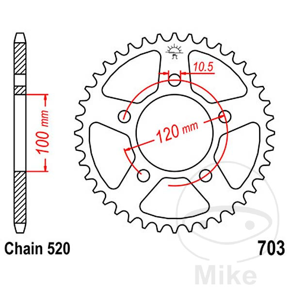 corona plato transmisión 44t p-520 ø100 mm ø120 mm