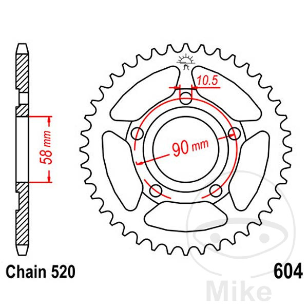 corona plato transmisión 36t p-520 ø58 mm ø90 mm