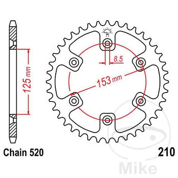 corona plato transmisión 43t p-520 ø125 mm ø153 mm