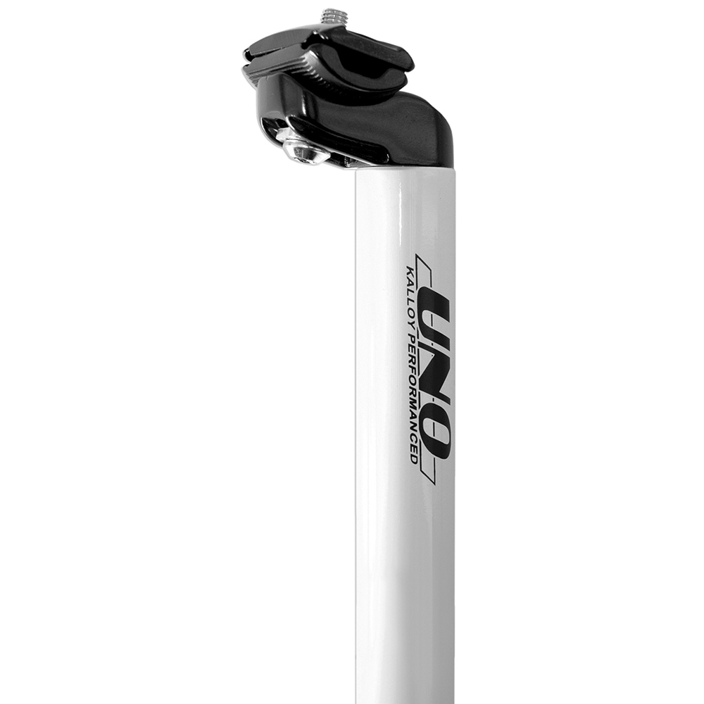 tija de sillin de aluminio blanco y negro de 400mm para mtb, carretera, ciudad, e-bike, gravel, ciclocross, trekking/touring de kalloy uno