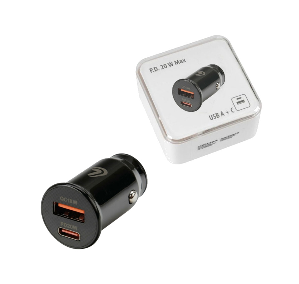 cargador al mechero de coche caravana camion 2 puertos usb (a+c) - pd 20w 12/24v