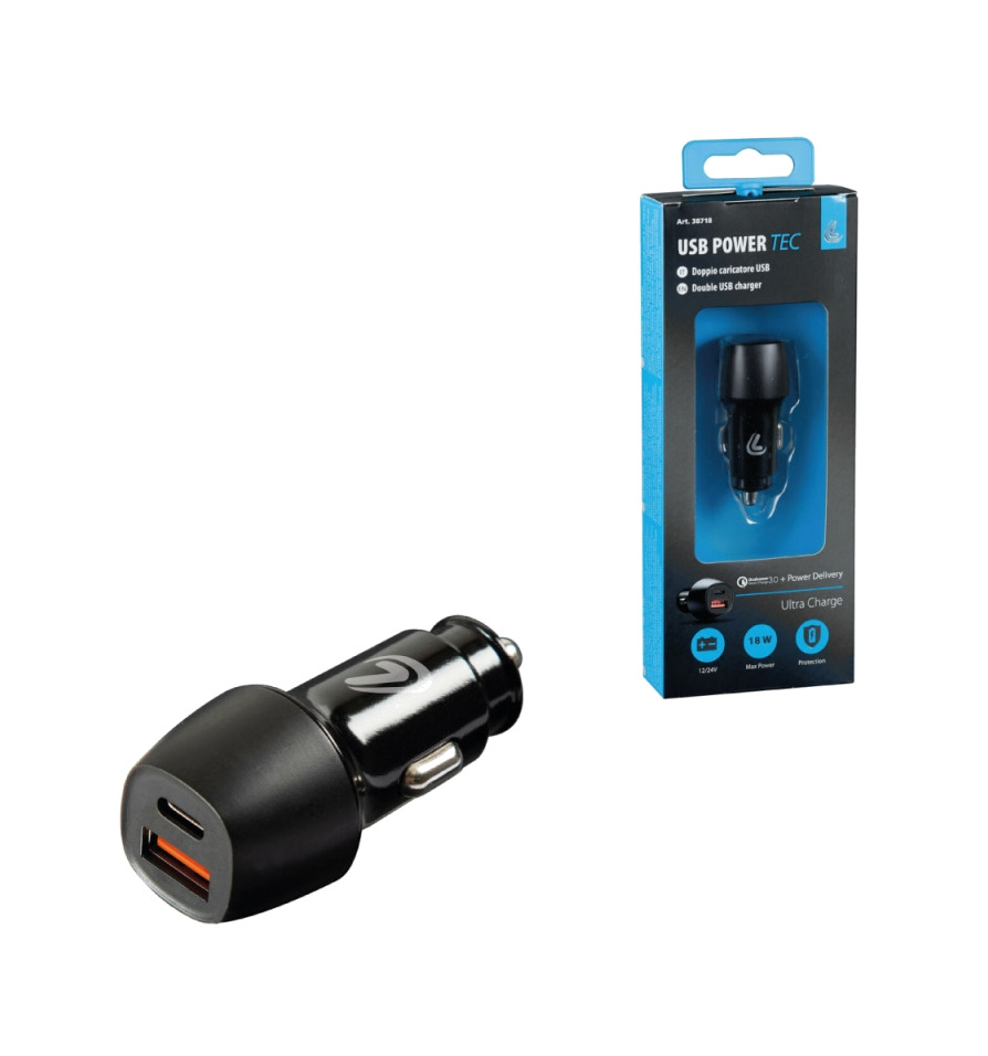 cargador de bateria puerto usb y tipo c 18w 12/24v