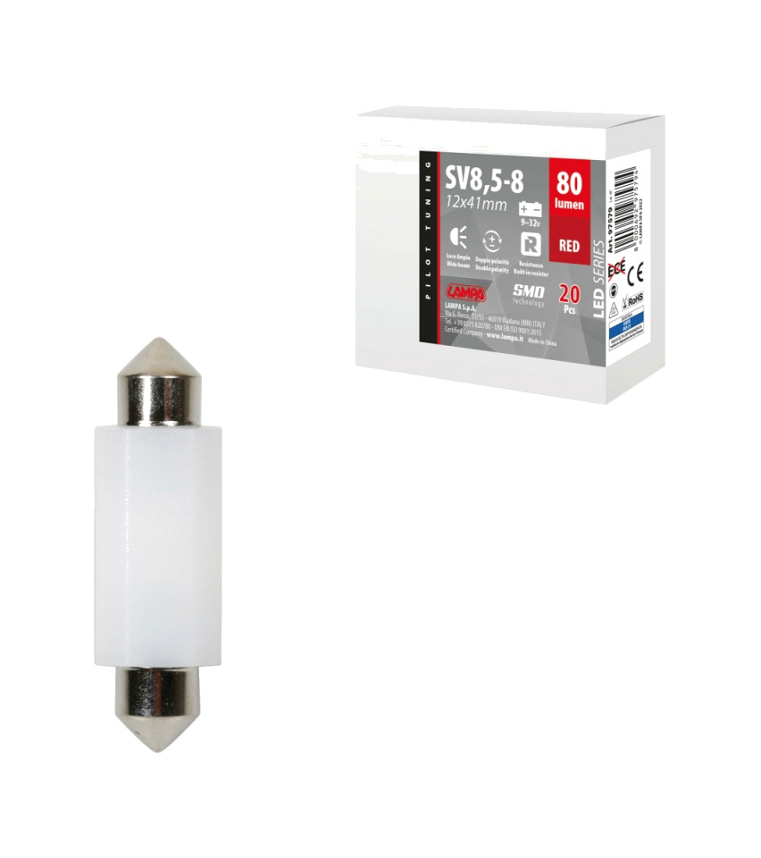 lampara led doble polaridad con resistencia incorporada series 2 smd 1 chip-12*41mm-sv8,5-8-rojo-9/32v