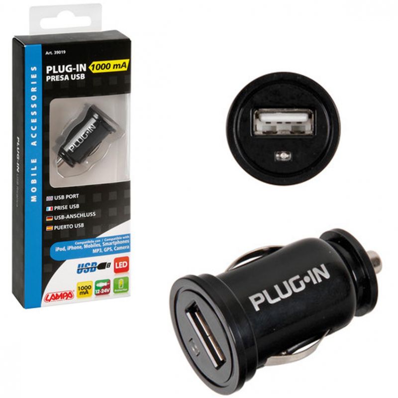 enchufe mechero con indicador led y puerto usb para carga rápida - lampa