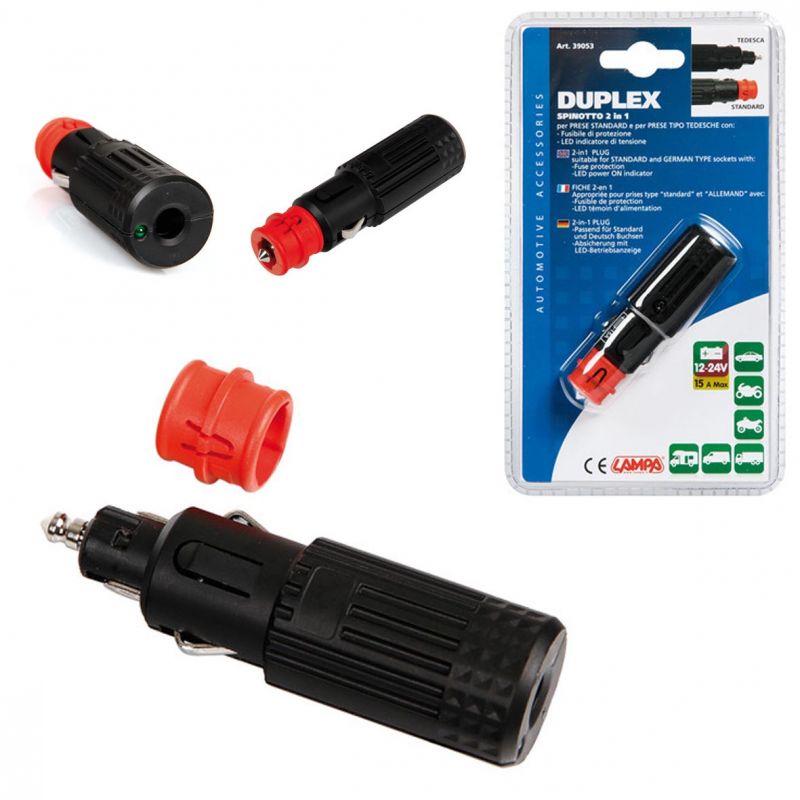 enchufe mechero duplex led 15a 12/24v lampa