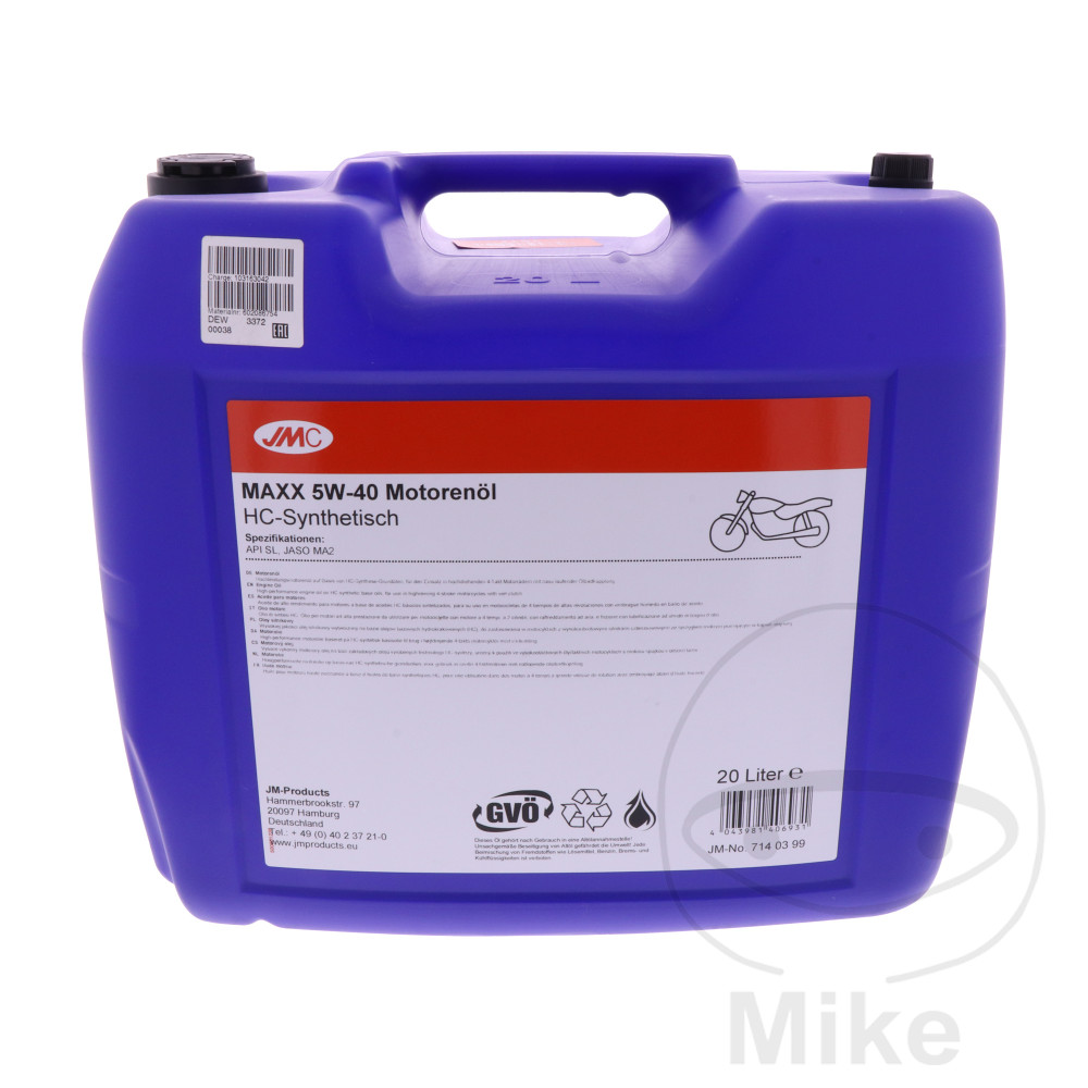 aceite de motor sintético para moto 5w40 4t 20l maxx hc atm 71405000