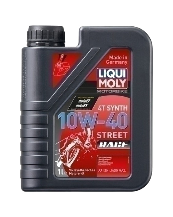 botella aceite 100% sintetico de motor 4t 10w-40 street race 1 l