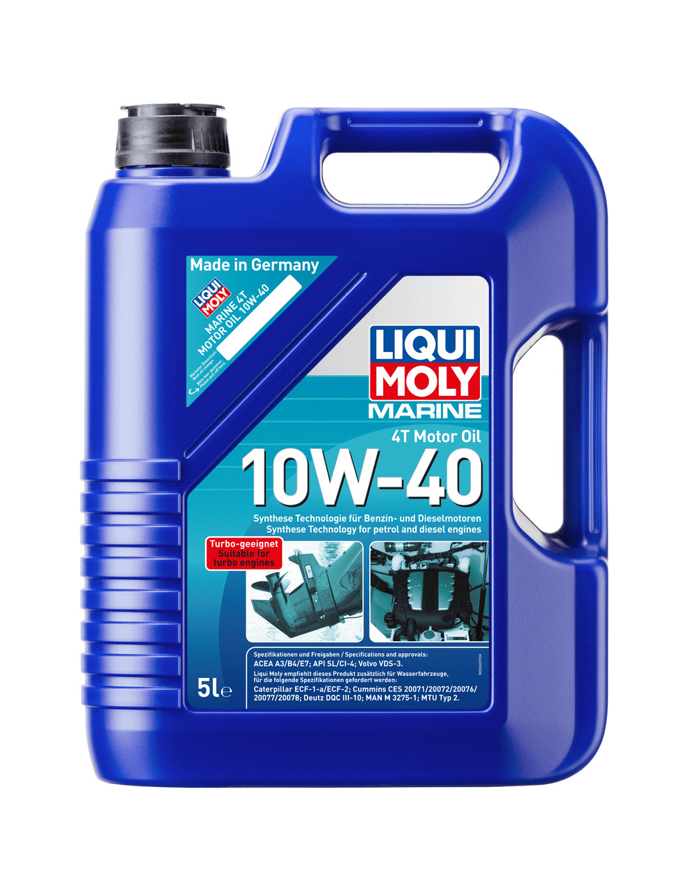 garrafa aceite sintetico de motor para marina  4t 10w-40 acea a3. acea b4/e7. api ci-4/s 5 l