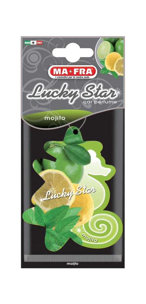 ambientador colgante de celulosa con aroma a mojito lucky star