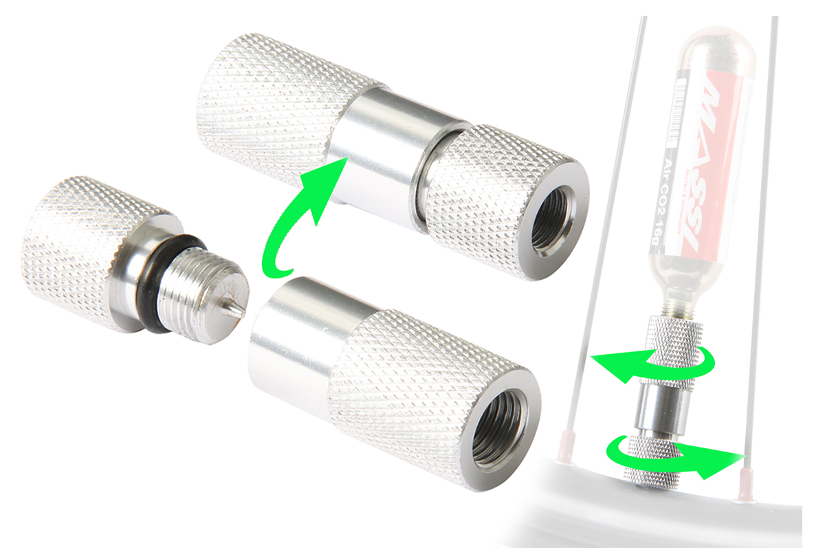 inflador de co2 con doble válvula para bicicletas