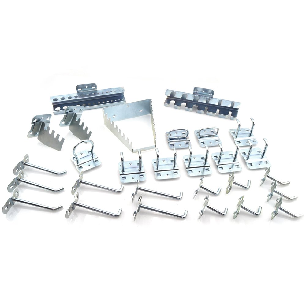 kit completo de ganchos, soportes y colgadores para panel portaherramientas