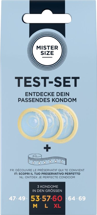 kit de prueba de preservativos de diferentes tallas con cinta métrica test-set 3 uds