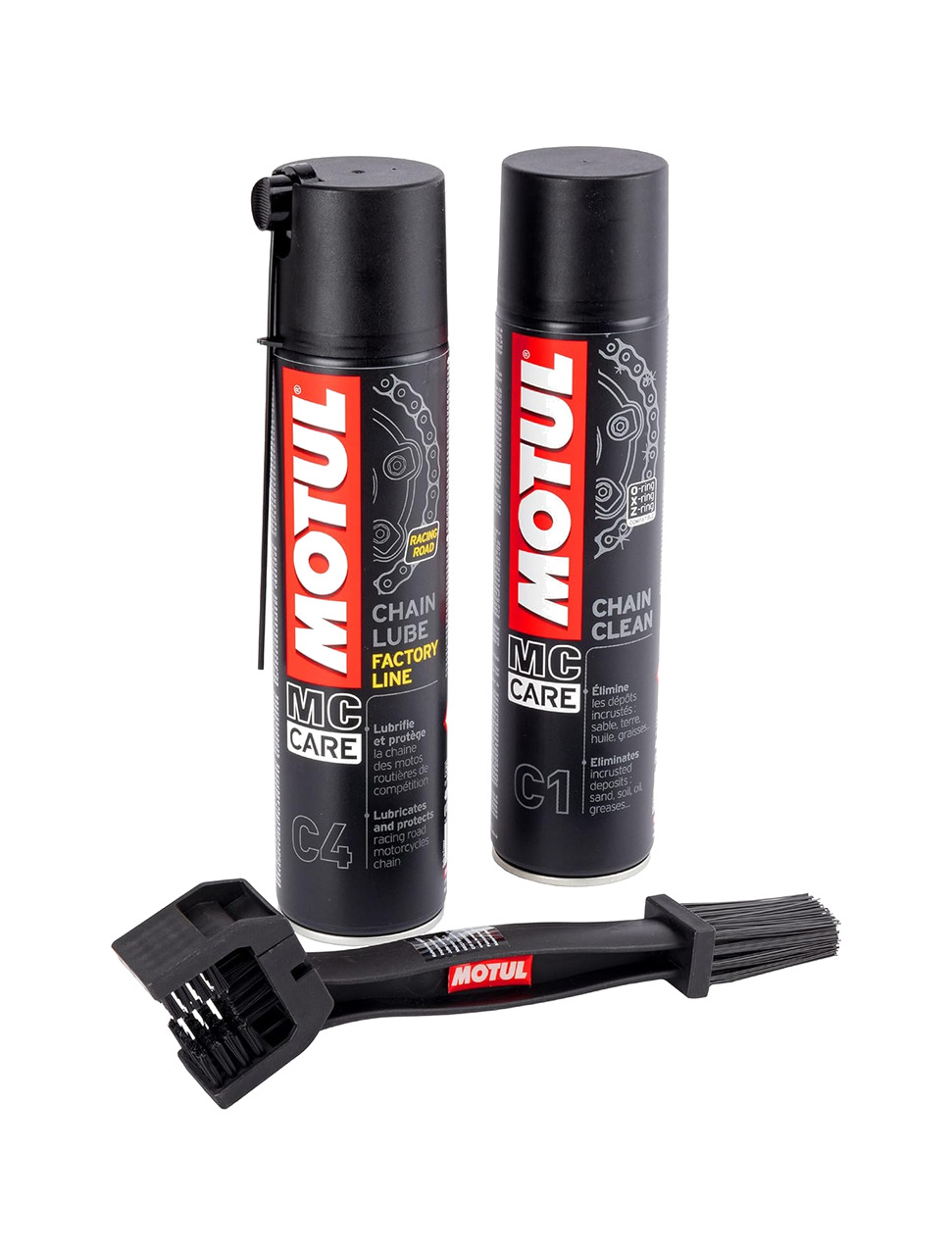 pack de limpieza y engrase para cadenas de moto factory line (c1+c4)