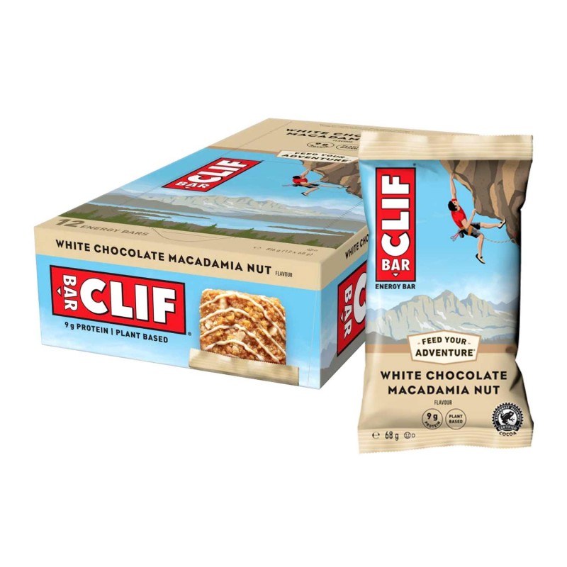 caja 12 barritas energeticas sabor chocolate blanco y nueces de macadamia