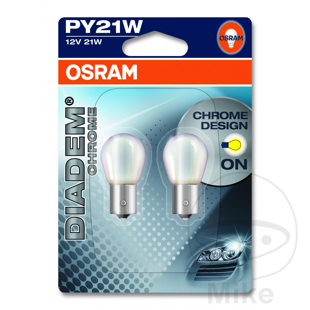 OSRAM Blister 2 Bulbs 12V 21W BAU15S DIADEM CHROME - Picture 1 of 1