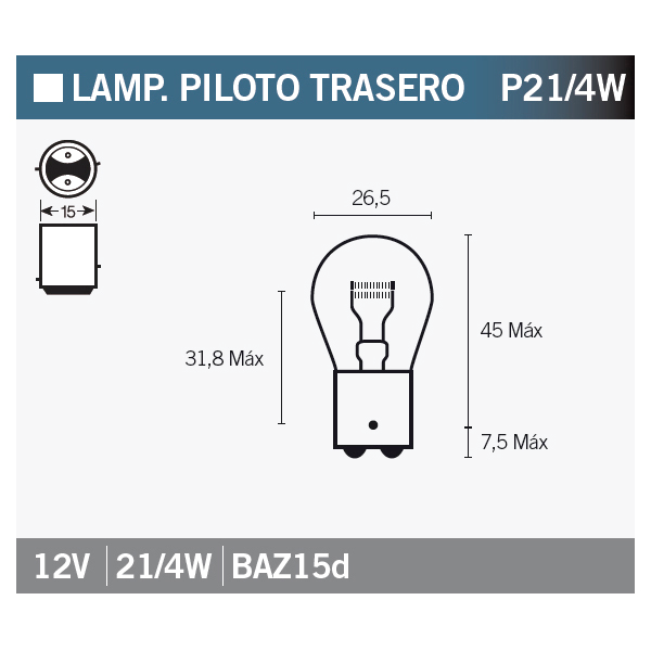 lámpara bombilla osram 7225 p21/4w para faros delanteros y traseros de automóviles