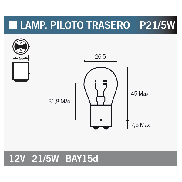 Lámpara Bombilla OSRAM 7528 P21/5W para Motocicletas - Repuesto Original Rentabl - Bild 1 von 1