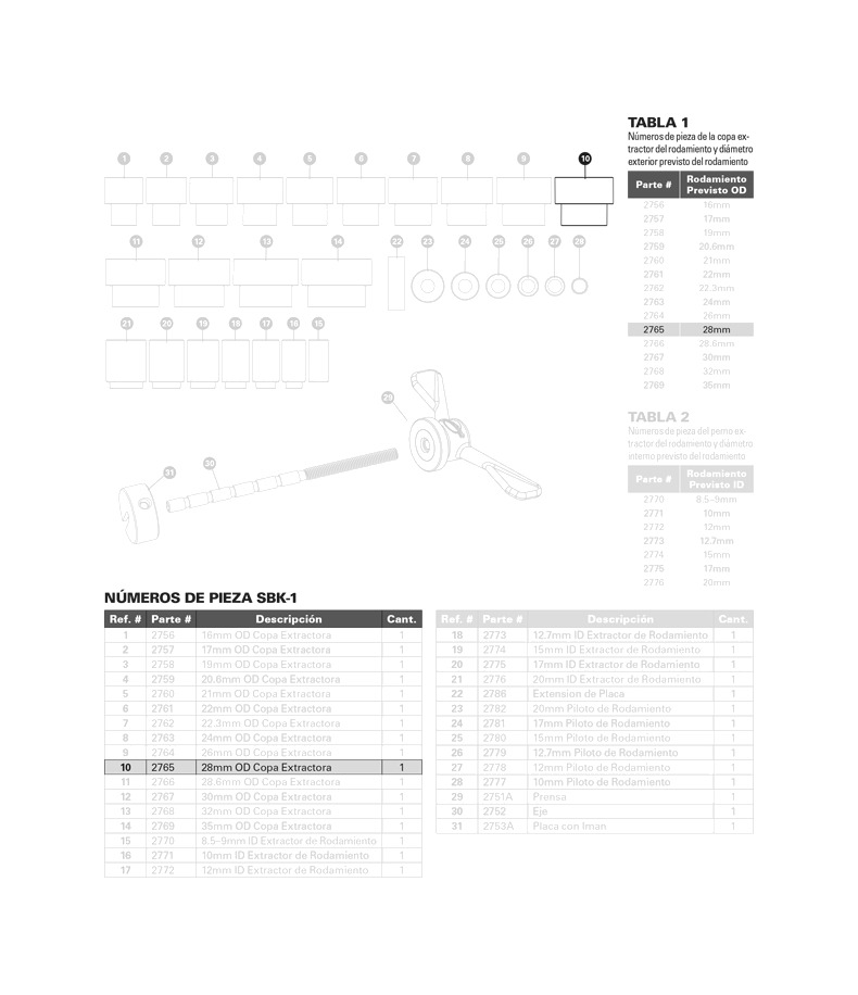 herramienta drift para rodamientos 28mm sbk-1