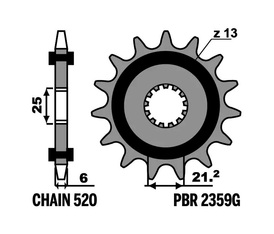 piñón de acero estándar 2359g - paso 520