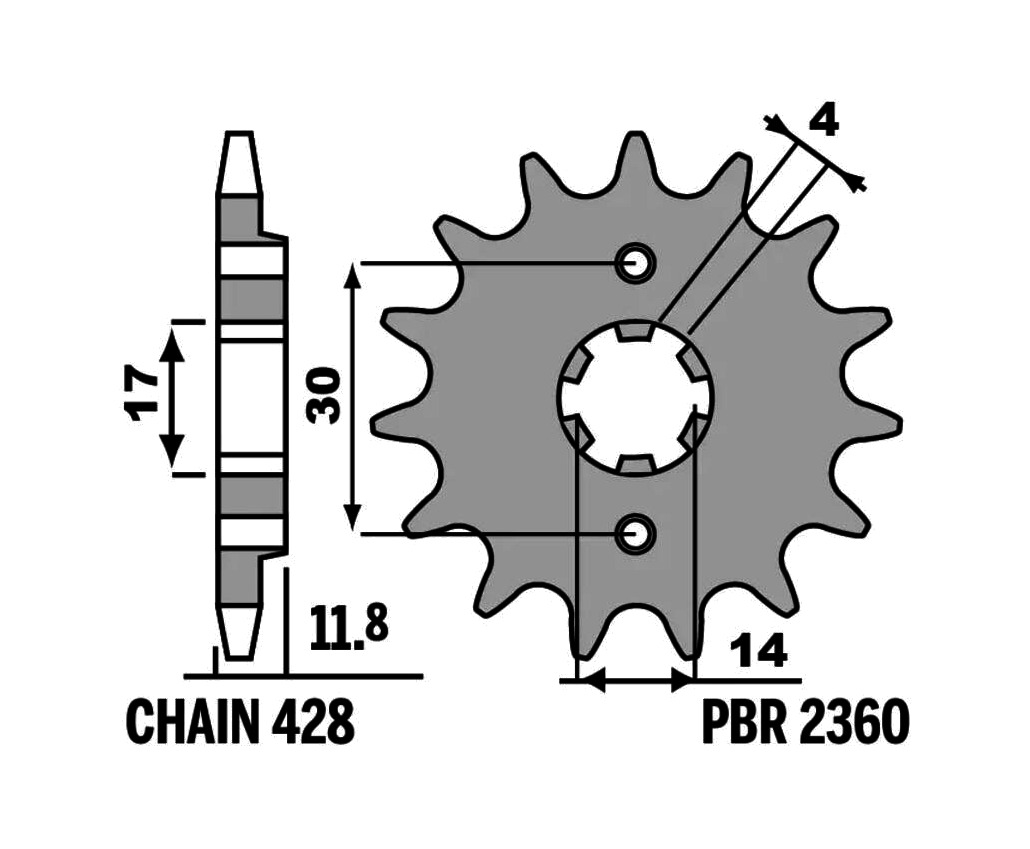 piñón de acero estándar 2360 - paso 428