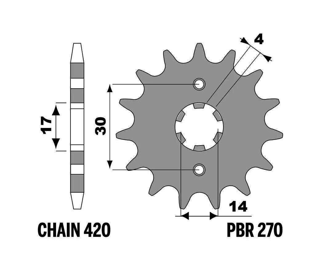 piñón de acero estándar 270-420