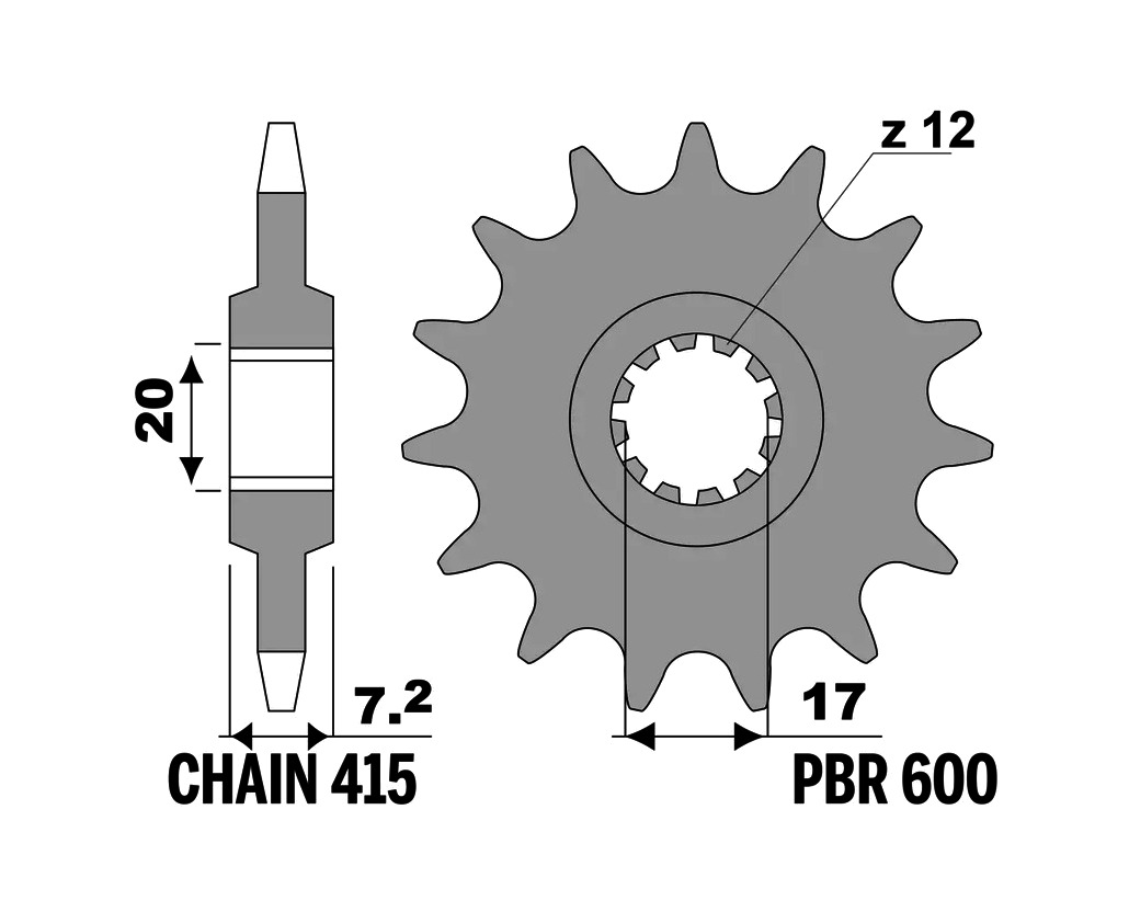 piñón de acero estándar 600-415
