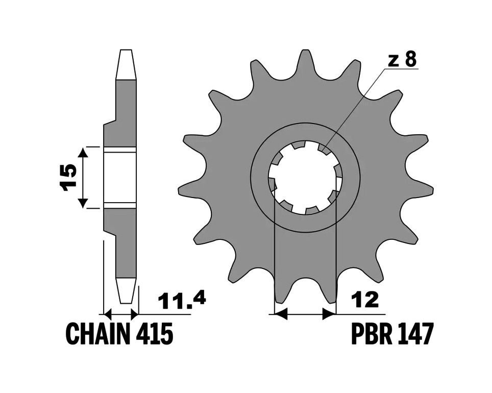 piñón de acero estándar 415