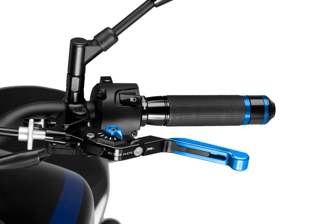 maneta embrague cuerpo negro extensible azul