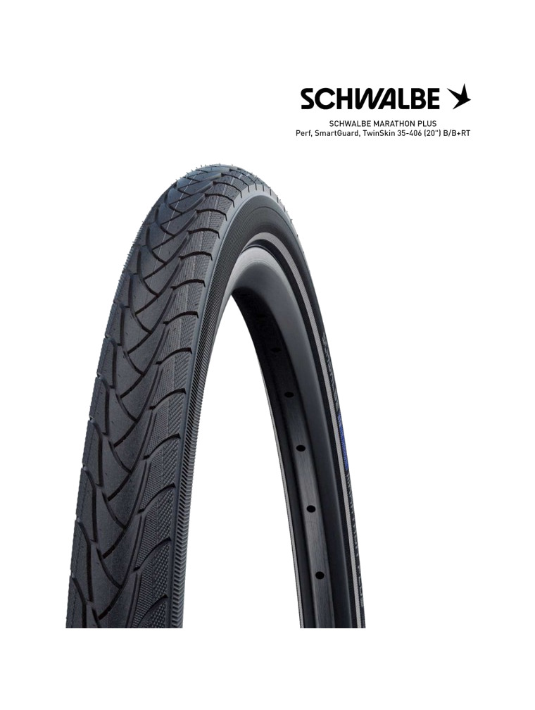 cubierta neumatico bicicleta marathon plus perf smartguard twinskin 20" 20x1.35 b/b+rt