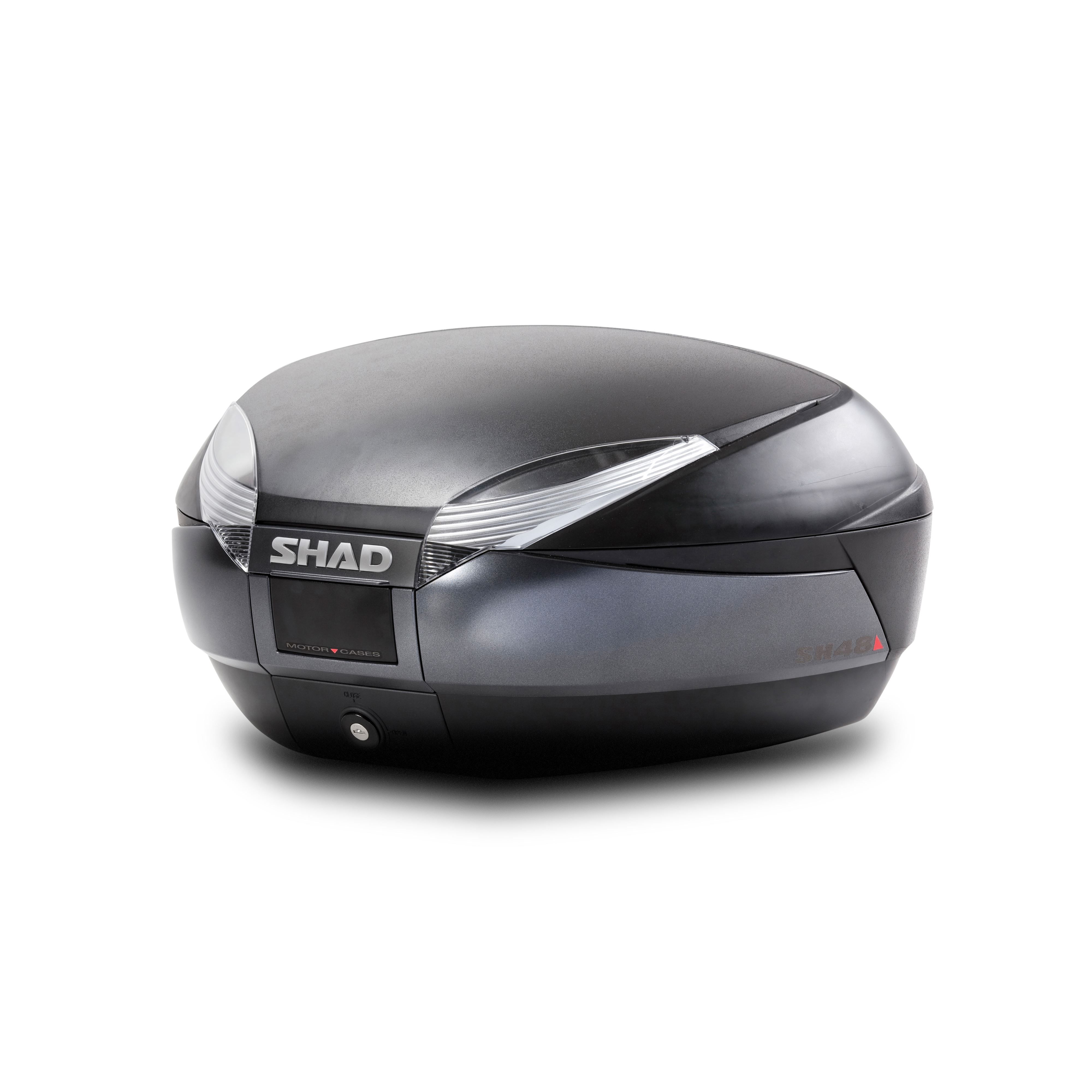 baul trasero o maleta para scooter o moto sh48 dark grey premium