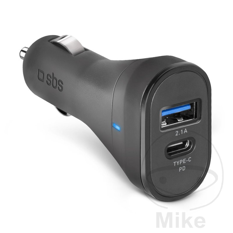 adaptador de carga usb para coche sbs usb-c 2.1a + 3a