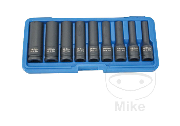 juego llaves de vasos de impacto versión larga e-torx 1/2 e10-e24