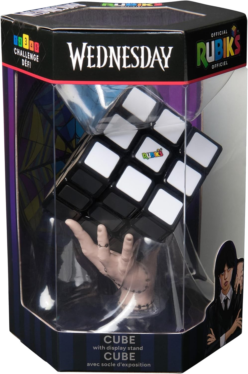 cubo de rompecabezas 3x3 en escala de grises con soporte rubik's miercoles