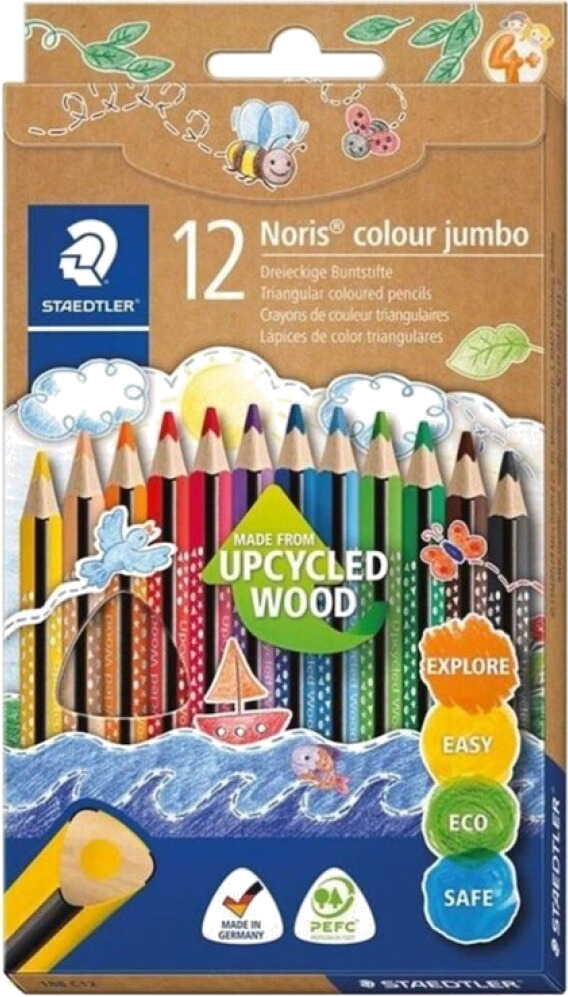 caja de 12 lápices de colores triangulares de mina gruesa noris jumbo
