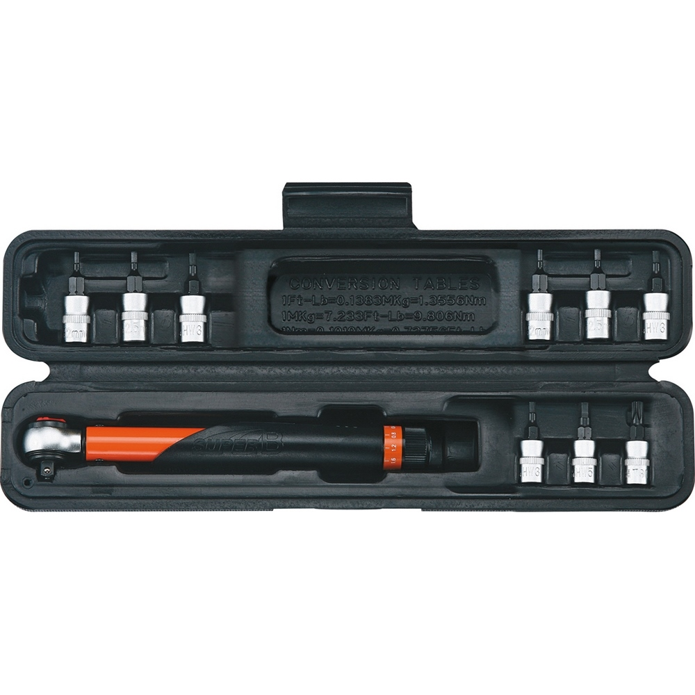 llave dinamometrica 1/4’’ 3-15nm con maletin y llaves hexagonales y torx bici bi