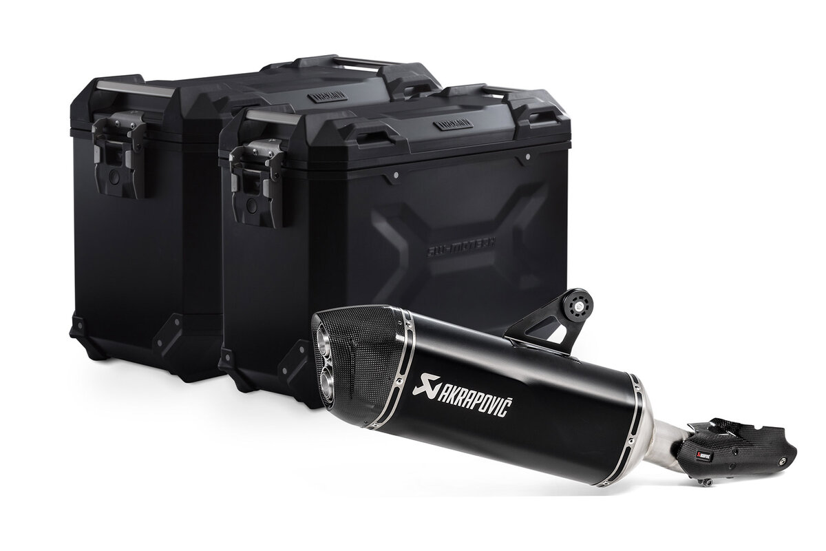 maletas laterales de aluminio + soportes + bombín + escape trax adv 45/37l - pro - akrapovic