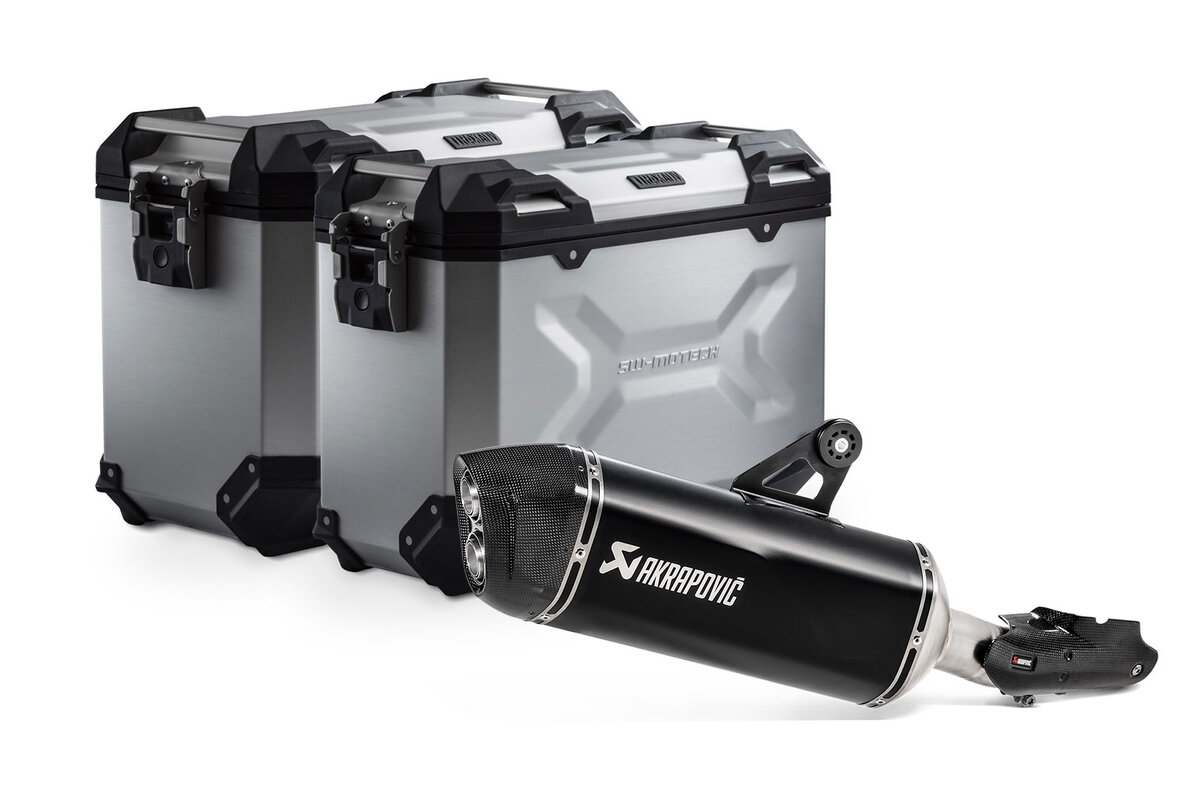 maletas laterales de aluminio + soportes + bombín + escape trax adv 45/37l - pro - akrapovic