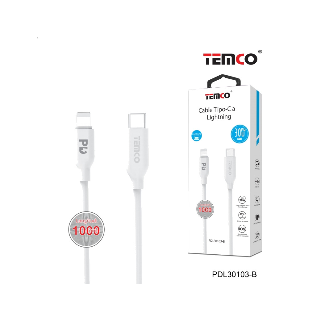 cable tipo c a iphone 1m 3a pd30w