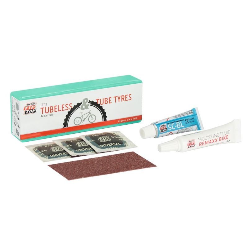 Kit di riparazione tubeless (3 toppe di riparazione, carta vetrata e tubo sigill - Foto 1 di 1