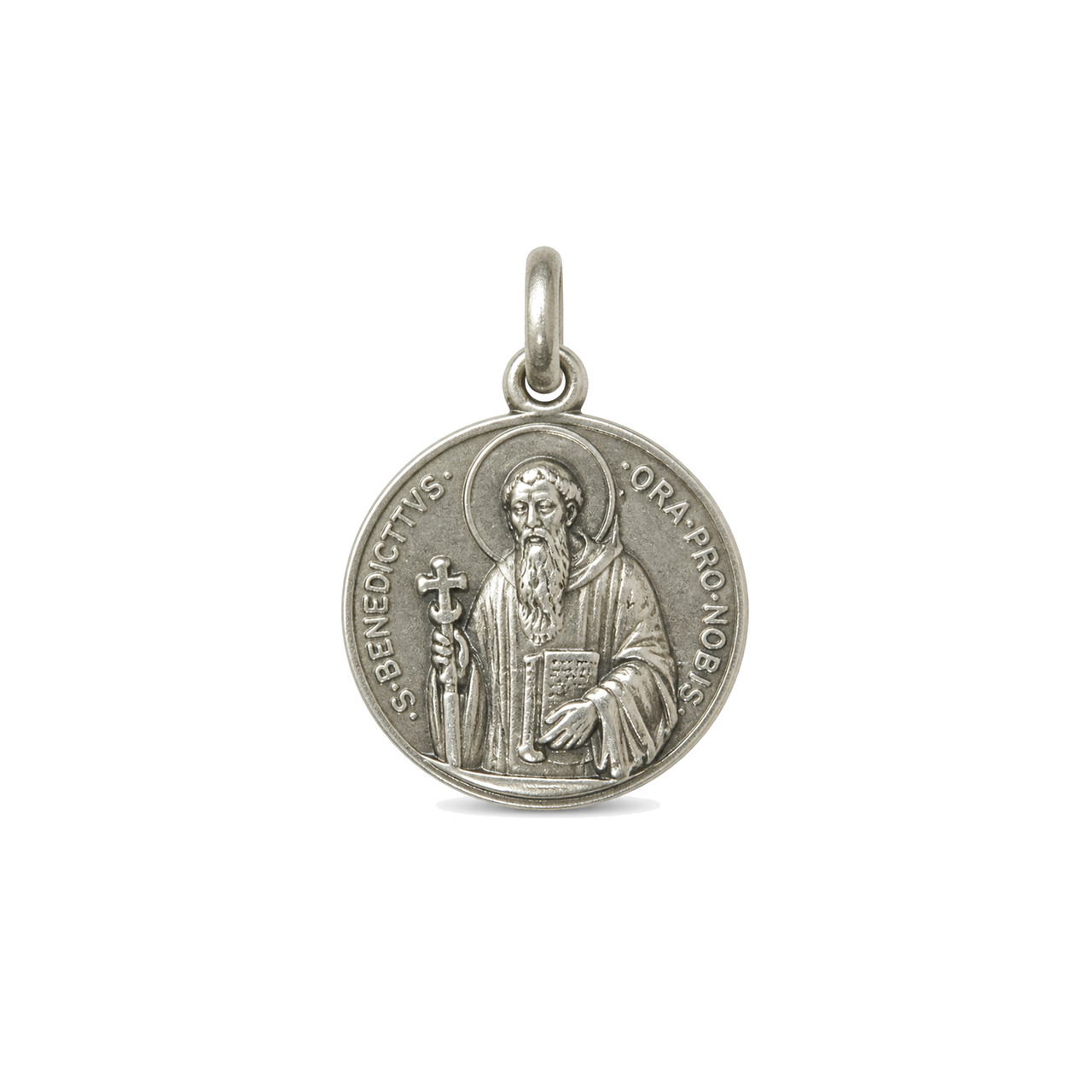medalla de san benito en plata de 12 mm