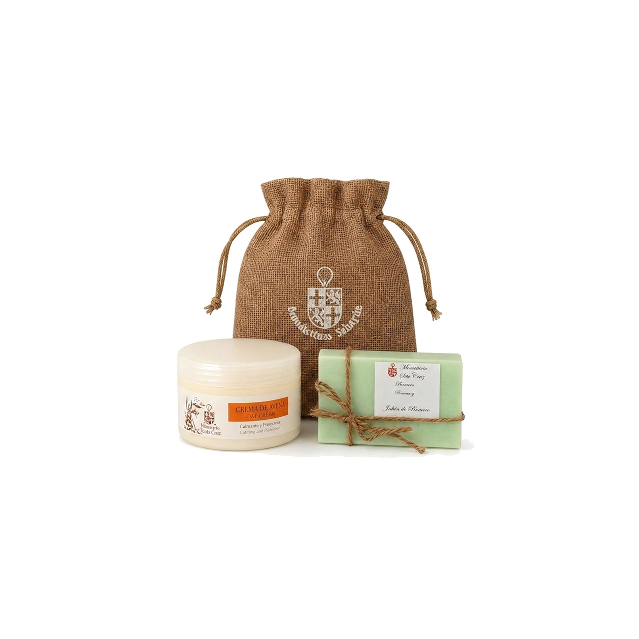 pack jabón de romero y crema de avena en saquito - cosmética natural, cuidado piel monjas benedictinas monasterio santa cruz sahagún