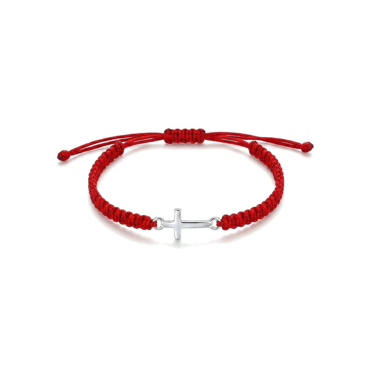 pulsera de macramé con cruz bañada en plata (brazalete, accesorio, regalo religioso)