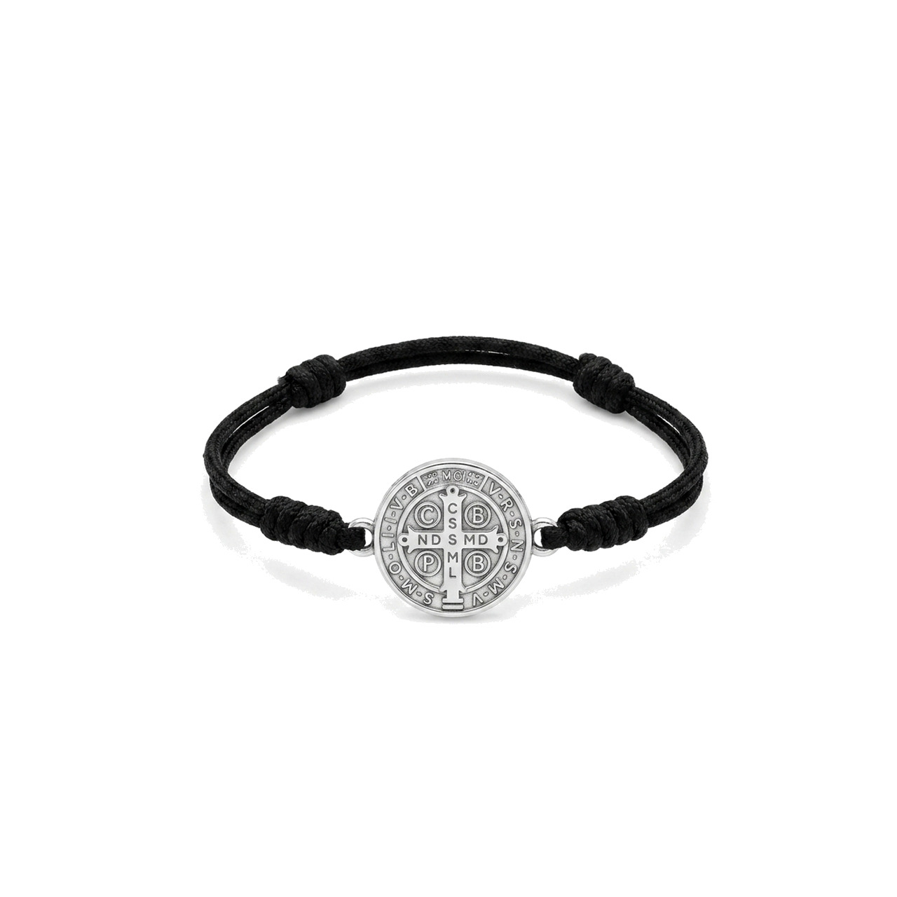pulsera macramé de san benito con medalla bañada en plata (amuleto, joya religiosa, regalo, detalle)