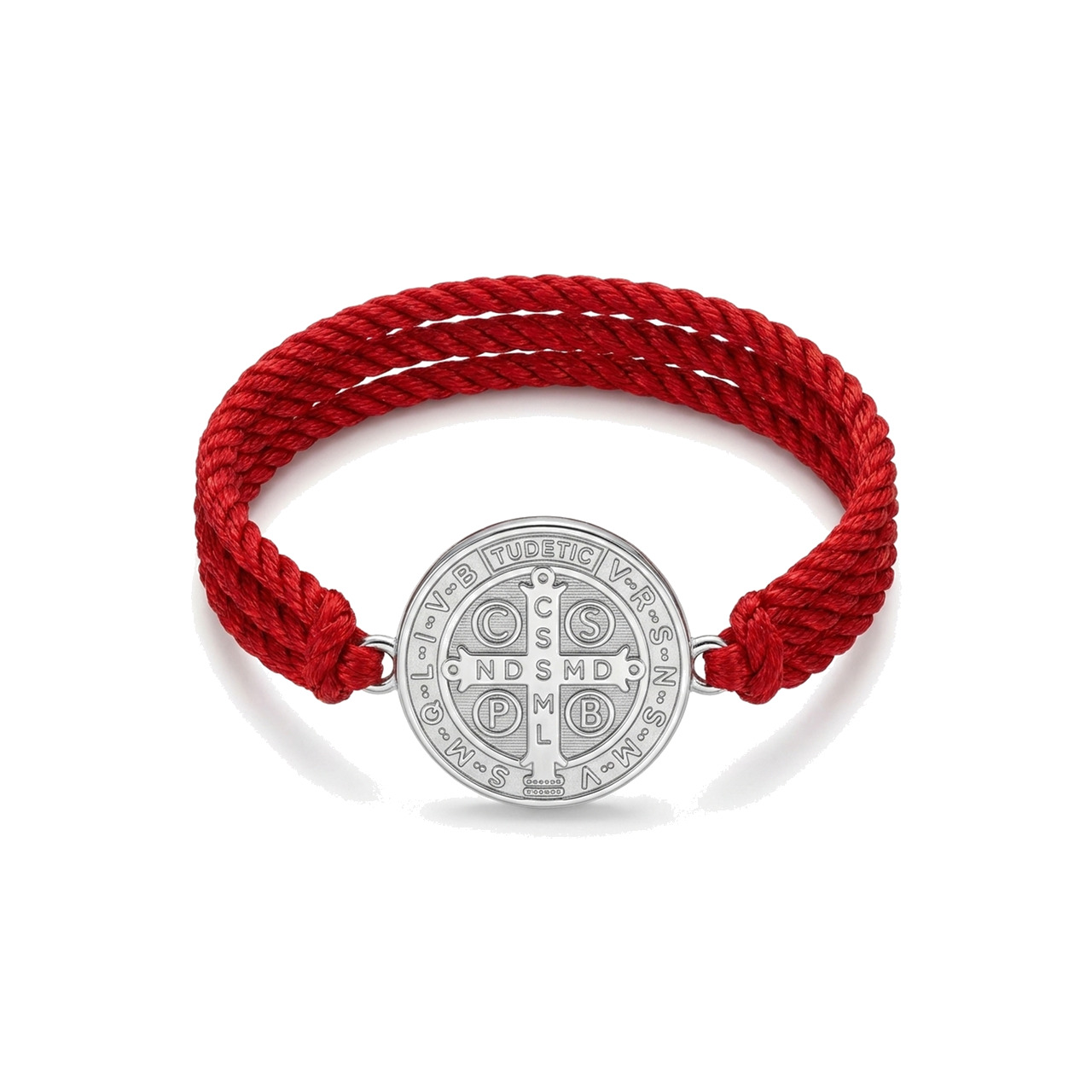 pulsera macramé de san benito con medalla bañada en plata (amuleto, joya religiosa, regalo, detalle)